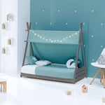 Lit Montessori gris pour bébés 70x140 cm avec linge de lit Mare � HOMY