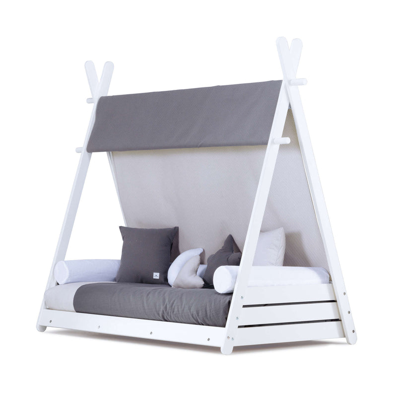 Lit cabane Montessori 90x200 cm avec linge de lit Stone Grey · Homy XL
