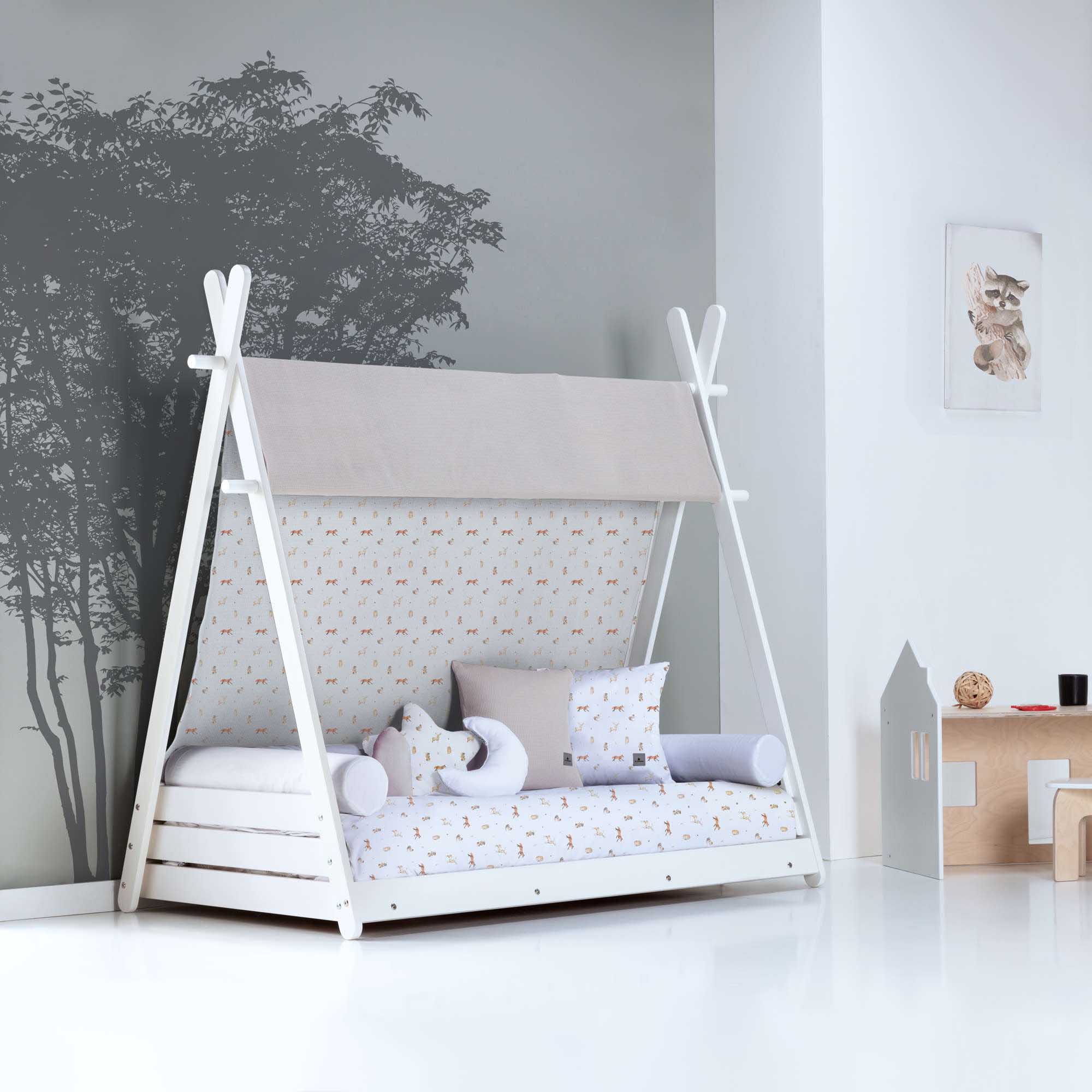 Cama-cabaña Montessori 70x140 cm con textil Taiga · Homy