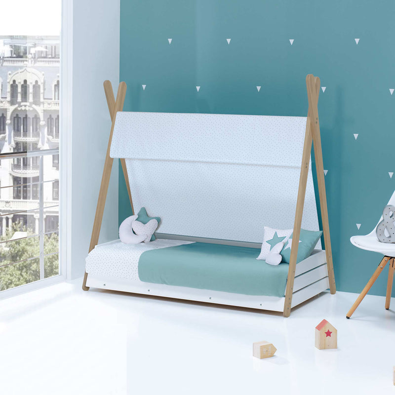 Lit d'enfant Montessori 90x200 cm en bois avec linge de lit Mare · Homy Life XL