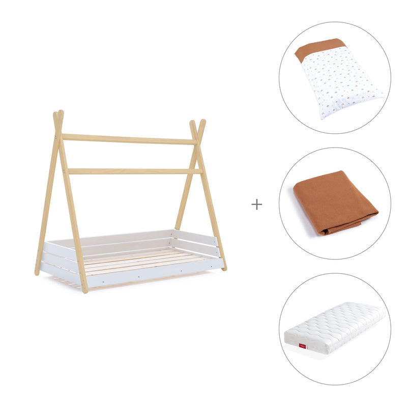 cama montessori con forma de cabaña para niños y niñas