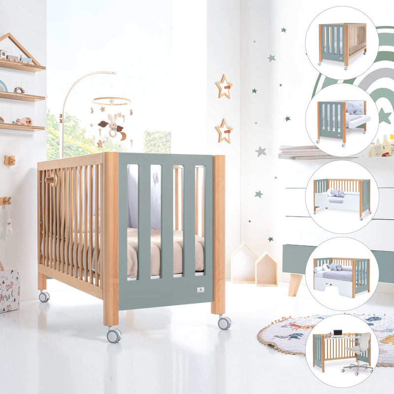 cuna colecho transformable en cama montessori cama infantil escritorio en verde y madera