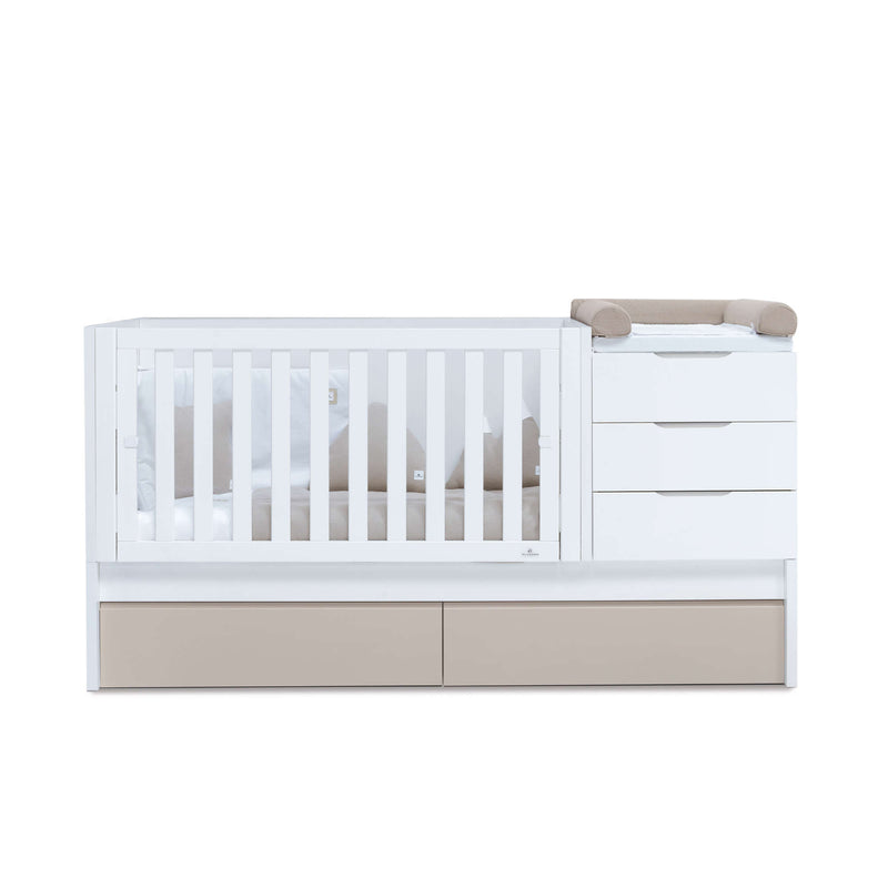 Lit bébé évolutif 70x140 cm avec lit ou tiroirs gigogne blanc/beige · Sero More K546-M7753