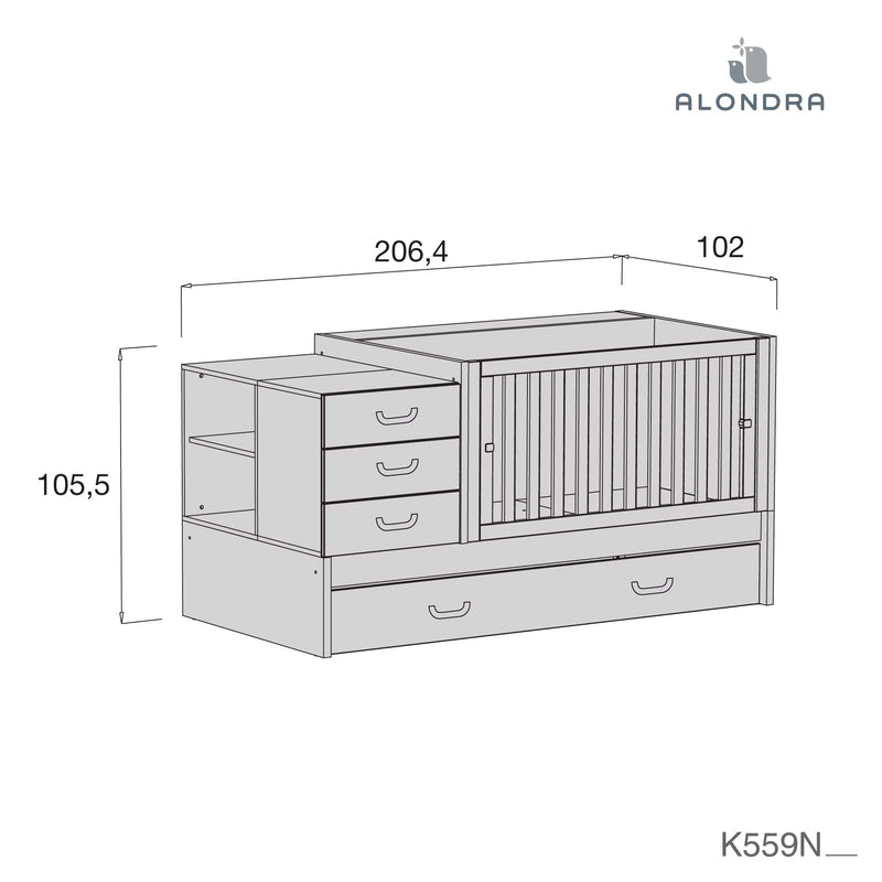 Lit bébé évolutif 70x140 cm avec lit ou tiroirs gigogne en gris · Sero Joy K559-M7778