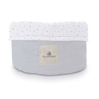Round baby toiletries basket grey with stars print · Delphin 614-134
