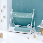 cama montessori con forma de cabaña para cuartos de niños