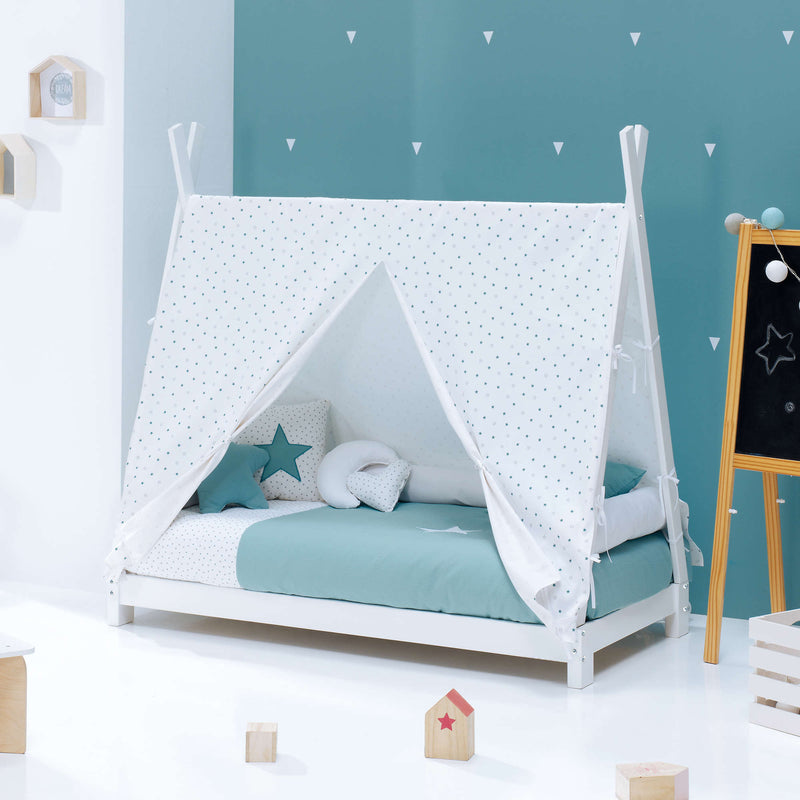Tipi montessori blanc pour enfant 70x140 cm avec barrières - Ciel