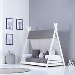 Lit cabane Montessori 90x200 cm avec linge de lit Stone Grey · Homy XL