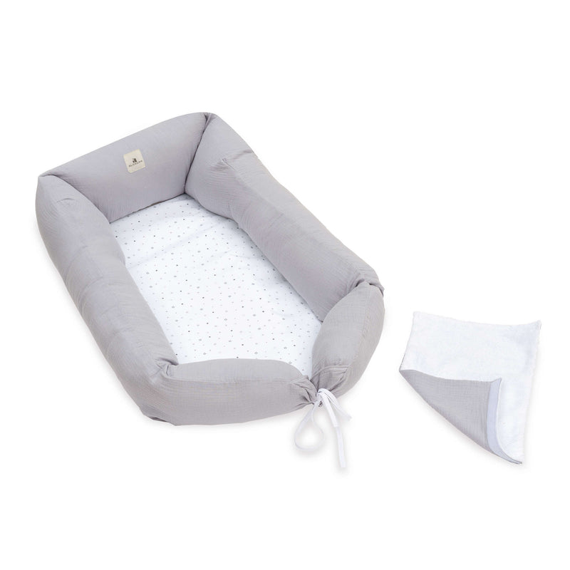 Babynest (mit Anti-Reflux-Keilkissen) grau mit Sternen · Delphin 666C-134