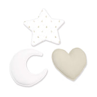 Set of 3 children's cushions (moon, star, heart) beige leaf print · Nandina 693A-116