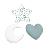 Set of 3 children's cushions (moon, star, heart) eucalyptus · Musgo 693A-118