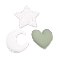 Set of 3 children's cushions (moon, star, heart) green-olive · Mist 693A-156