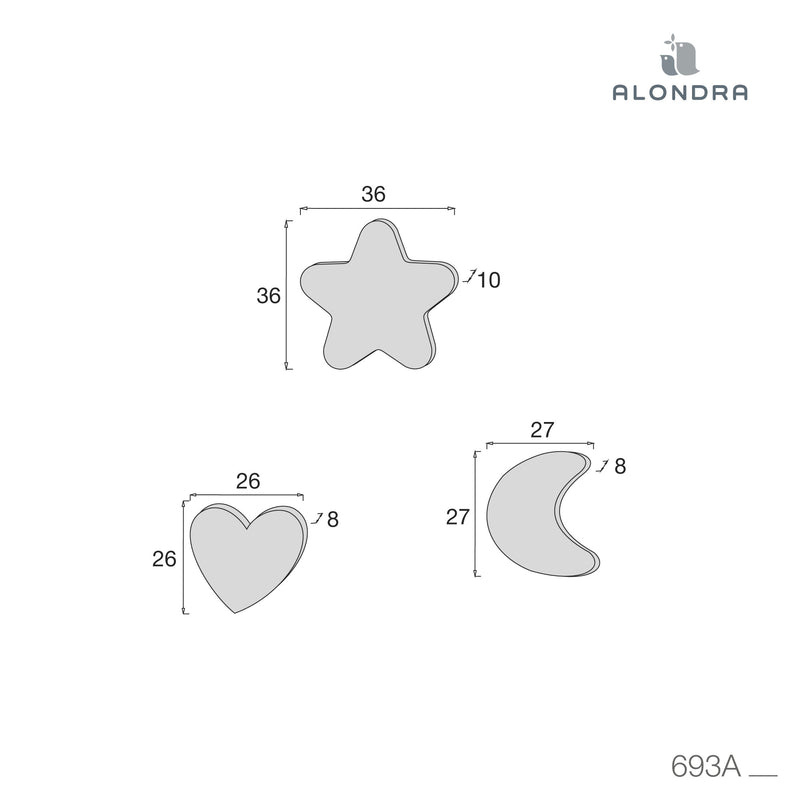 Set of 3 children's cushions (moon, star, heart) grey · Delphin 693A-134