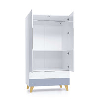 Armoire enfants (2 portes/2 tiroirs) blanc avec jambes en bois · Nomad A347R