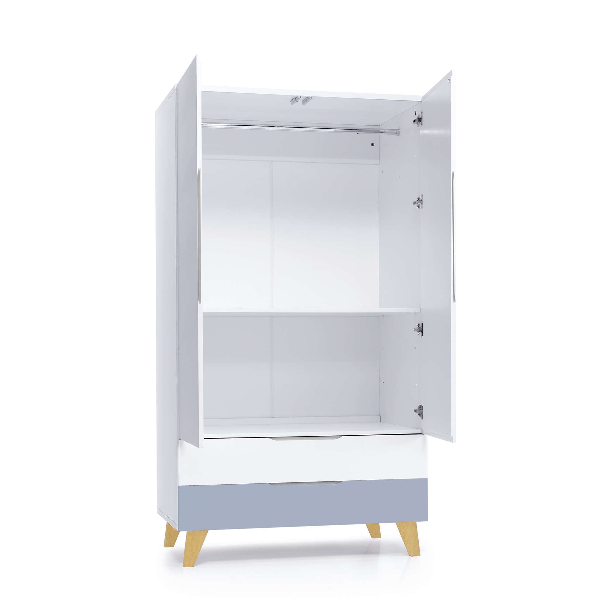 Armoire enfants (2 portes/2 tiroirs) blanc avec jambes en bois · Nomad A347R