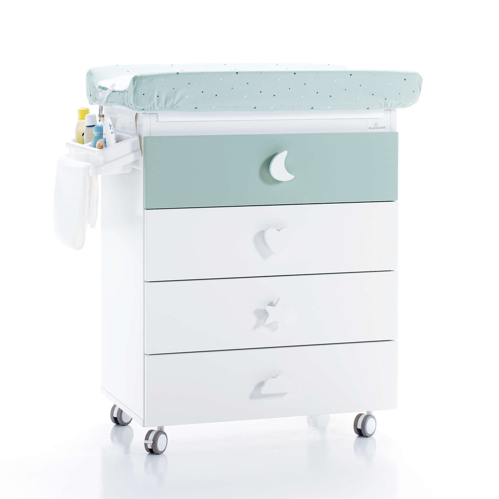 Bañera con ruedas y cambiador para bebés color menta