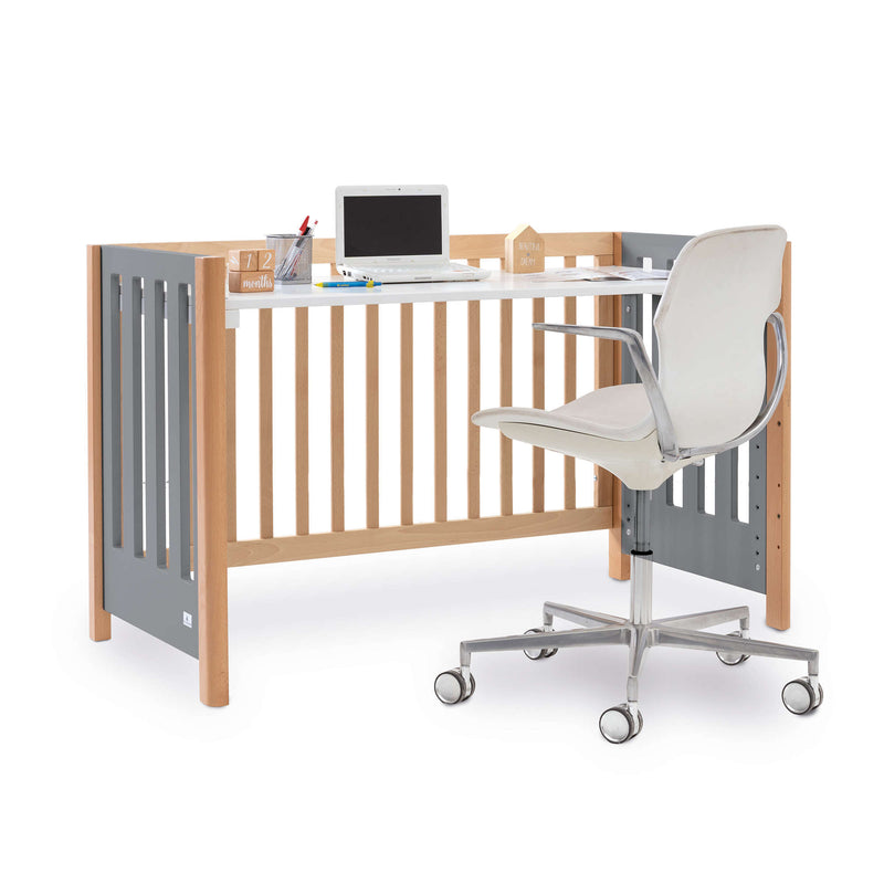 Cuna-escritorio infantil para niños en madera y gris