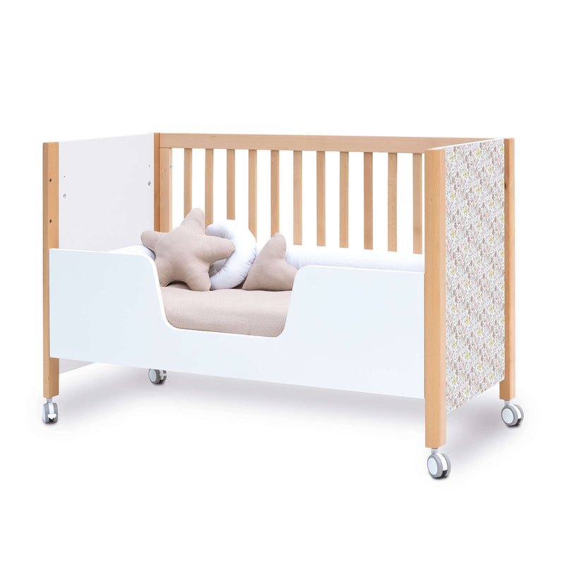 Lit bébé 60x120 cm en bois avec sticker fleurs roses · Ombra C167V-M9577-132