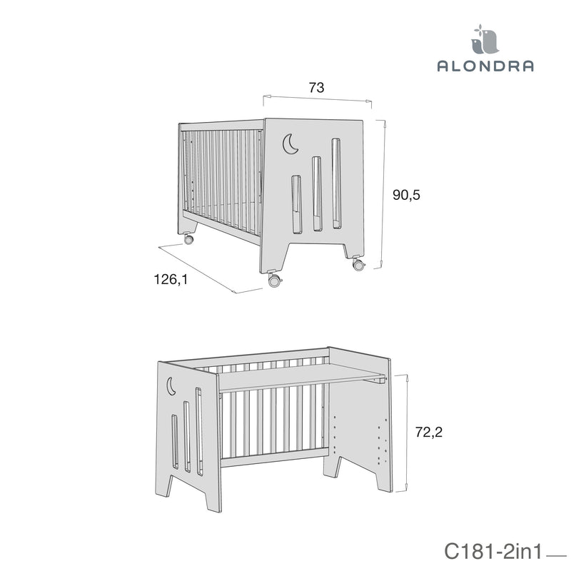 Set de cuna 60x120 cm y bañera para bebé en blanco y terracota