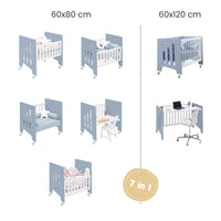 Crib 60x80 cm and cot 60x120 cm (7in1) blue · Omni Tre Blu denim