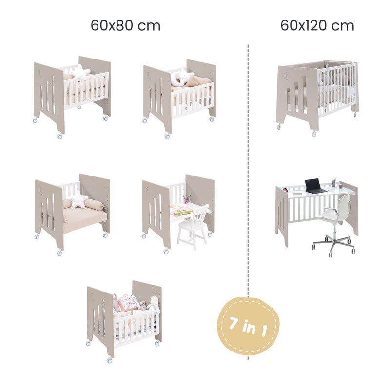 Mini berço 60x80 cm e berço 60x120 cm (7em1) beige · Omni Tre Arena