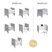Crib 60x80 cm and cot 60x120 cm (7in1) anthracite · Omni Tre Antracita