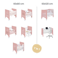 Mini berço 60x80 cm e berço 60x120 cm (7em1) rosa · Omni Tre Quarzo