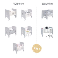 Crib 60x80 cm and cot 60x120 cm (7in1) grey · Omni Tre Grey