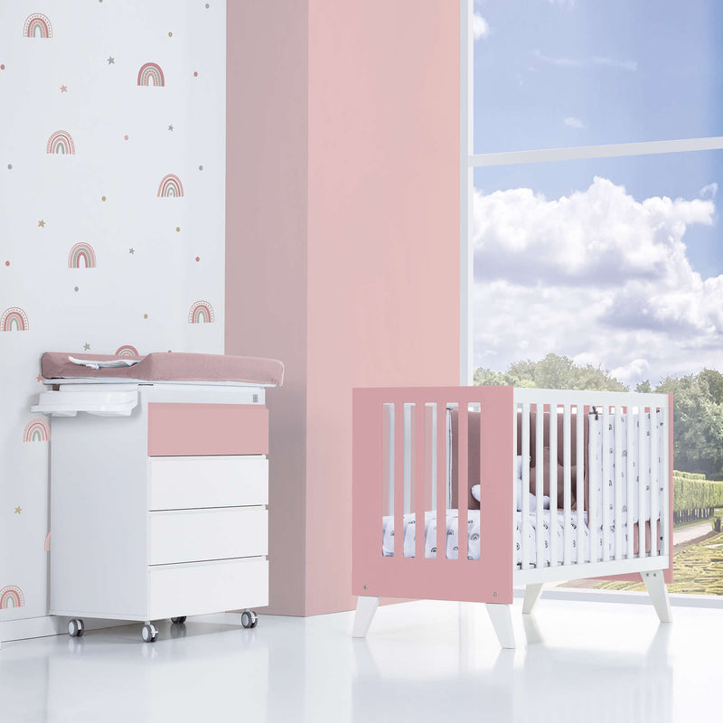 Mini berço e berço todo en uno (7em1) branco/rosa · Nexo Tre Quarzo