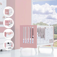 Lit bébé de cododo 60x120 cm (4en1) rose · Nexo Due Quarzo