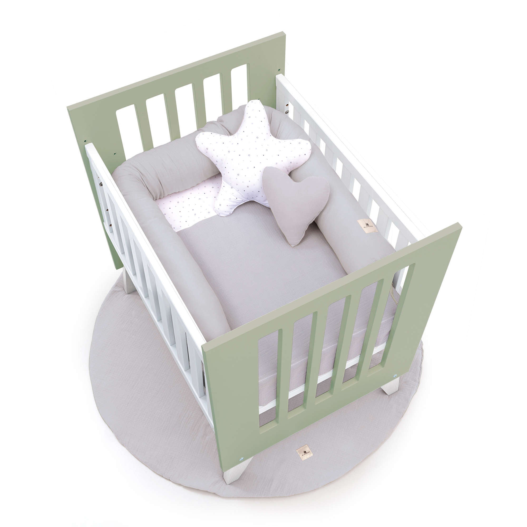 Crib 60x80 cm for co-sleeping (5in1) white/green-olive · Nexo Uno Erba