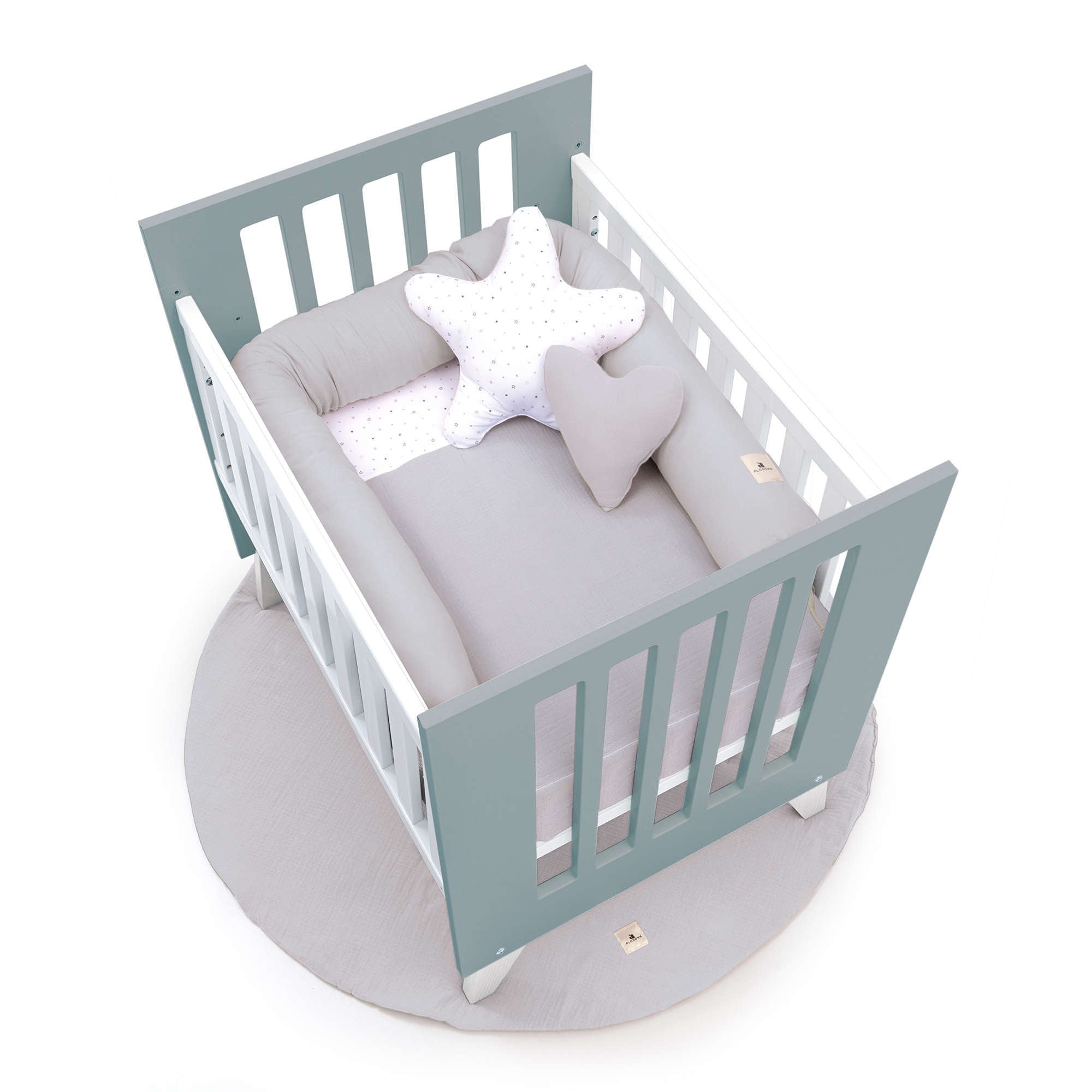 Mini berço 60x80 cm para co-sleeping (5em1) branco/verde eucalipto · Nexo Uno Eucalyptus