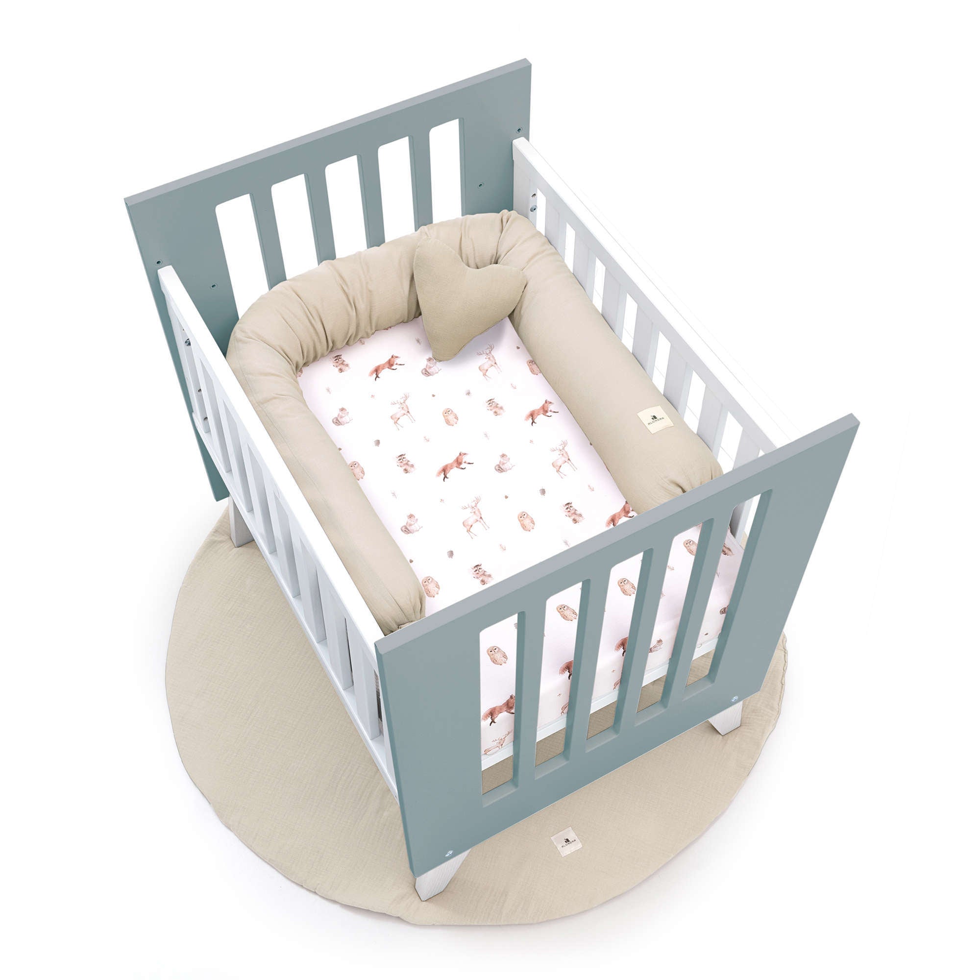 Mini berço 60x80 cm para co-sleeping (5em1) branco/verde eucalipto · Nexo Uno Eucalyptus