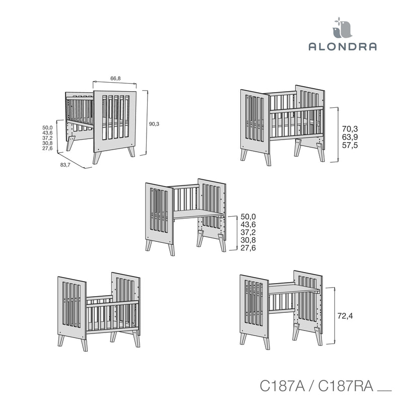 Conversion kit from cot 60x120 cm to crib 60x80 cm white