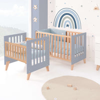 Berceau évolutif en lit bébé (7en1) bois/bleu · Nexor Tre Blu denim