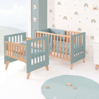 Berceau évolutif en lit bébé (7en1) bois/vert · Nexor Tre Eucalyptus