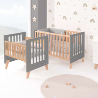Berceau évolutif en lit bébé (7en1) bois/antracite · Nexor Tre Antracita