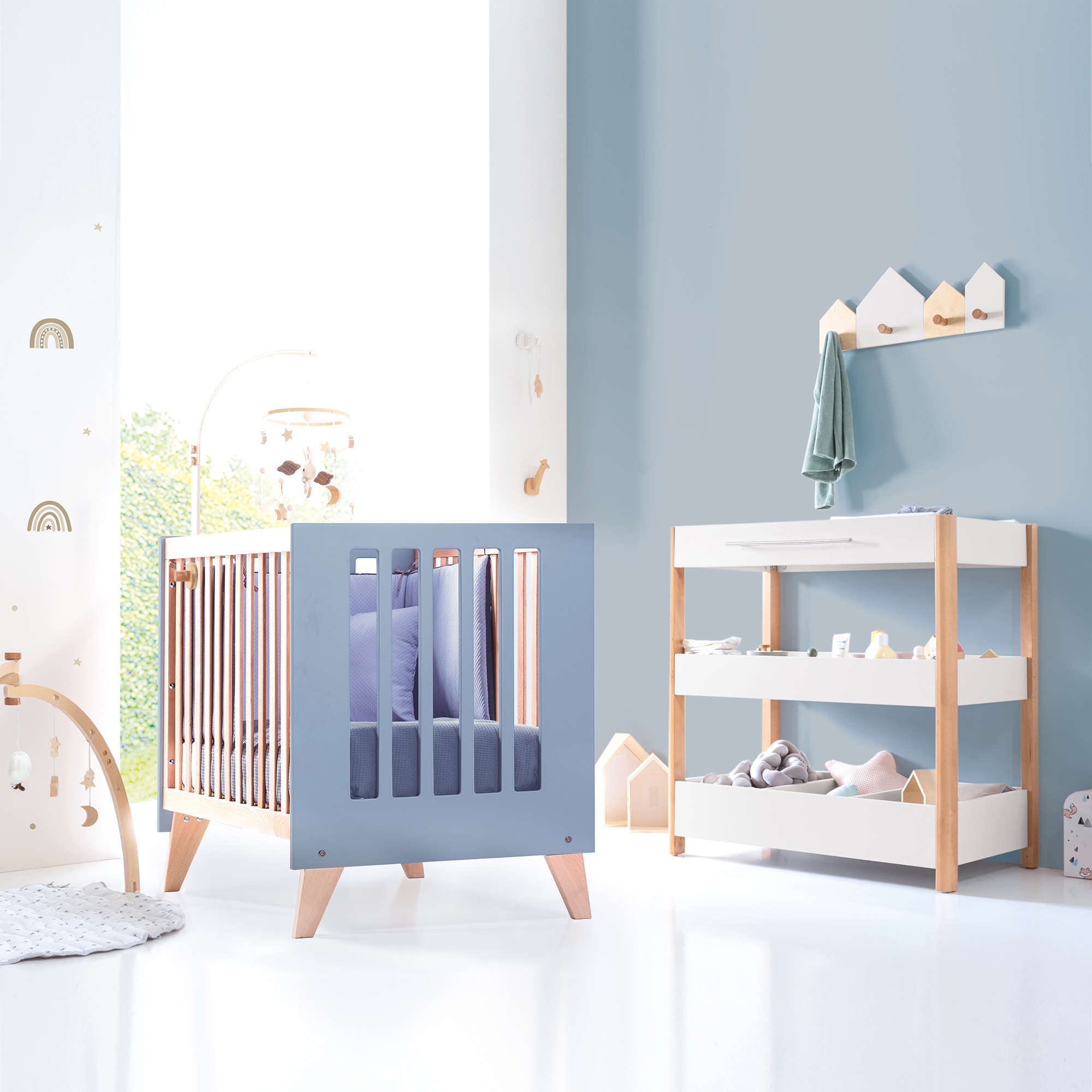 Co-sleeping cot 60x120 cm (4in1) wood/blue