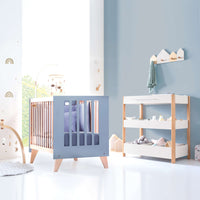 Mini berço convertível en berço (7em1) madeira/azul · Nexor Tre Blu denim