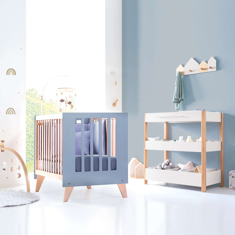 Mini berço convertível en berço (7em1) madeira/azul · Nexor Tre Blu denim