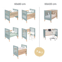 Crib convertible into a cot (7in1) wood/green · Nexor Tre Eucalyptus