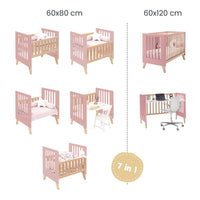 Crib convertible into a cot (7in1) wood/rose · Nexor Tre Quarzo