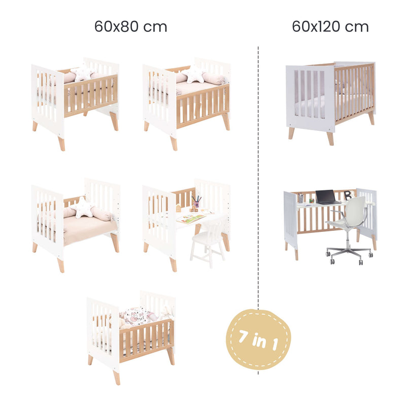 Crib convertible into a cot (7in1) wood/white · Nexor Tre White