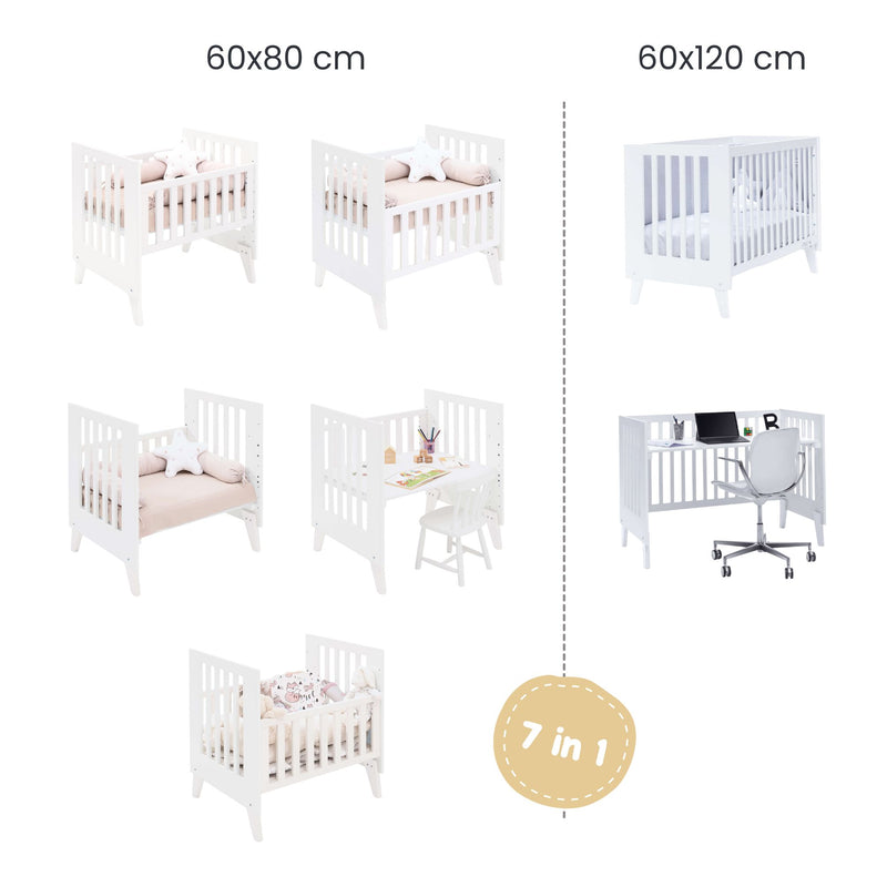 Crib and cot all-in-one (7in1) white · Nexo Tre White