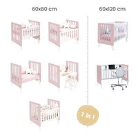 Wiege und babybett All-in-One (7in1) weiss/hellrosa · Nexo Tre Flamingo