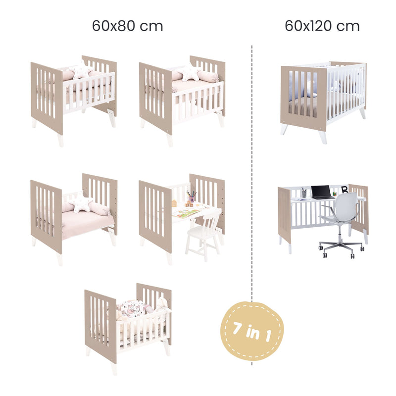 Crib and cot all-in-one (7in1) white/beige · Nexo Tre Arena
