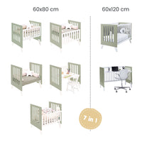 Wiege und babybett All-in-One (7in1) weiss/olivgrün · Nexo Tre Erba