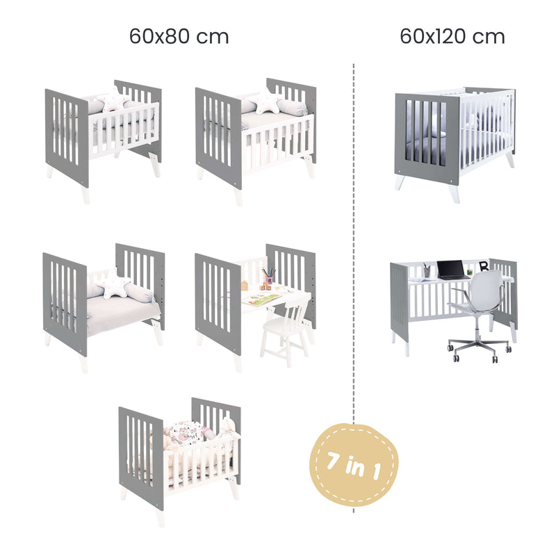 Wiege und babybett All-in-One (7in1) weiss/anthrazit · Nexo Tre Antracita