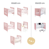 Crib and cot all-in-one (7in1) white/pink · Nexo Tre Quarzo