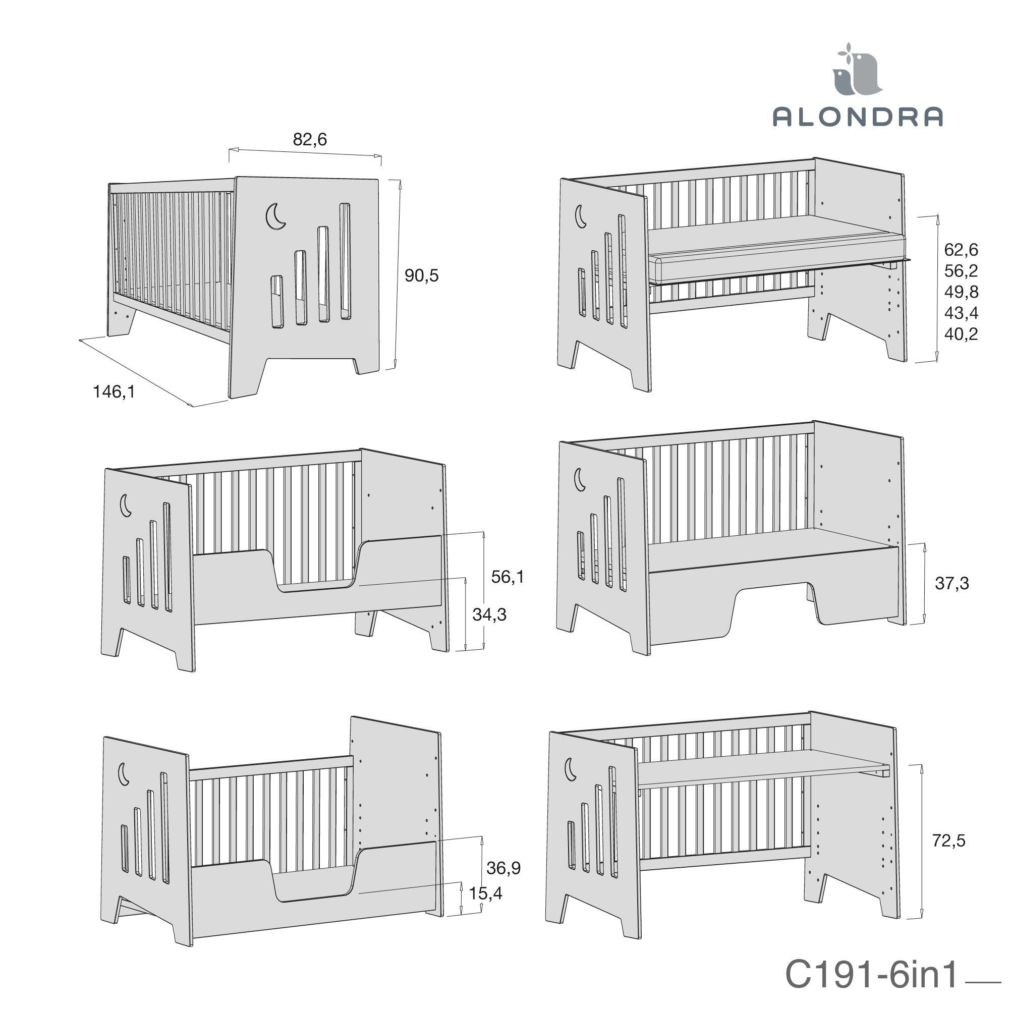 Omni XL convertible co-sleeping cot 6-in-1 - Alondra
